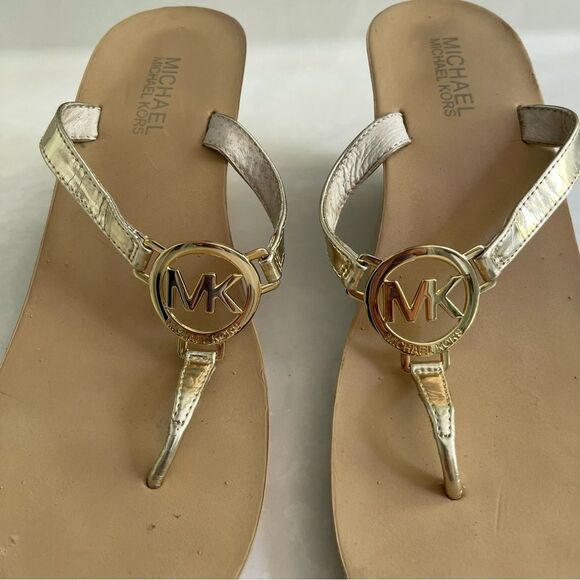 Michael Kors Metallic Gold Wedge Sandals - Picture 3 of 6